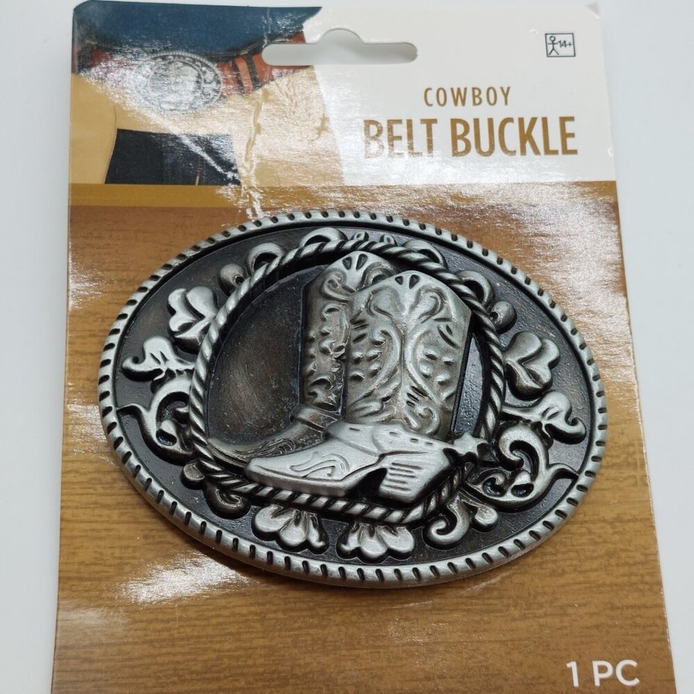 Western Cowboy Boots Belt Buckle Silver rope boarder Amscan